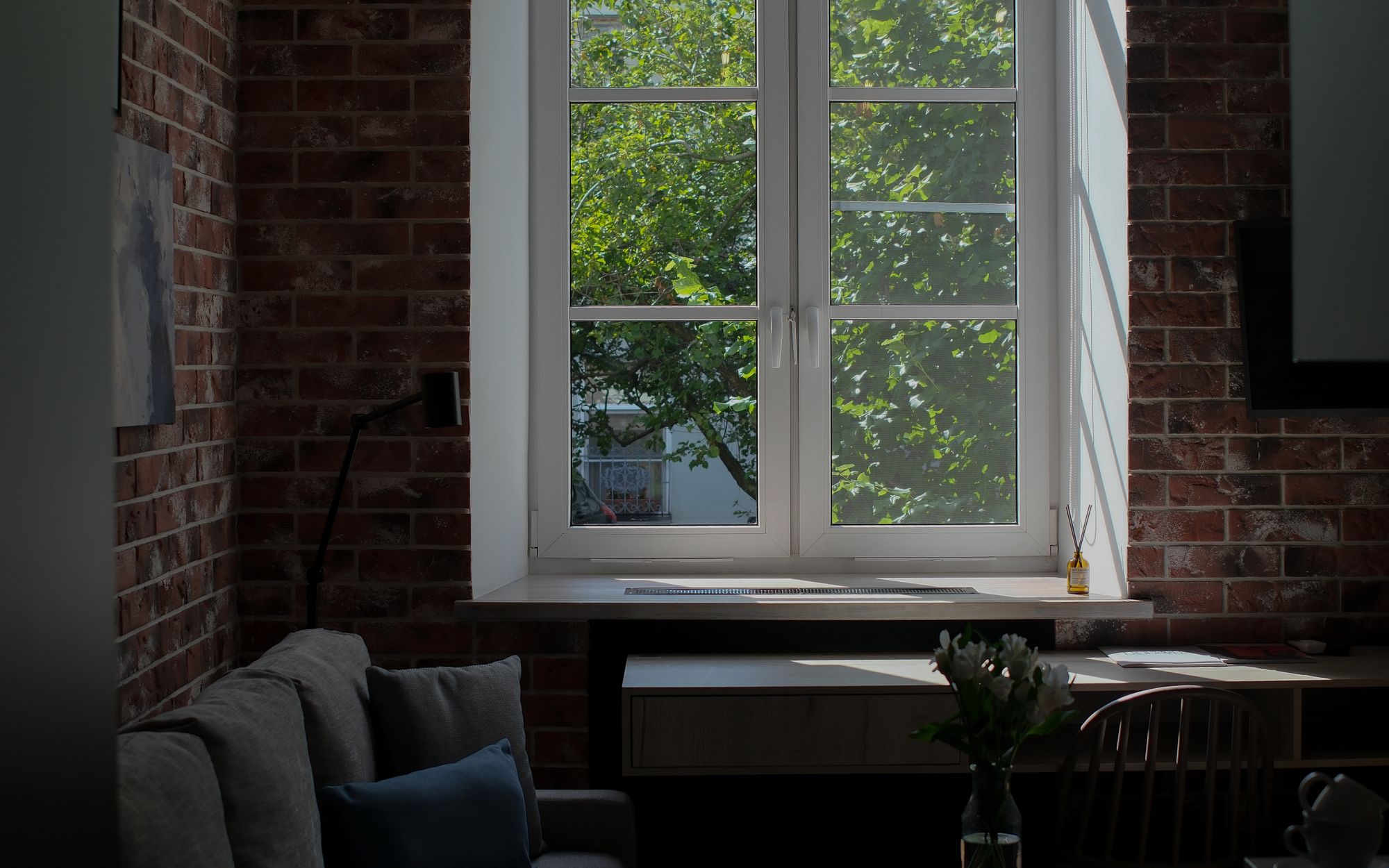 Quiet, warm living room interior