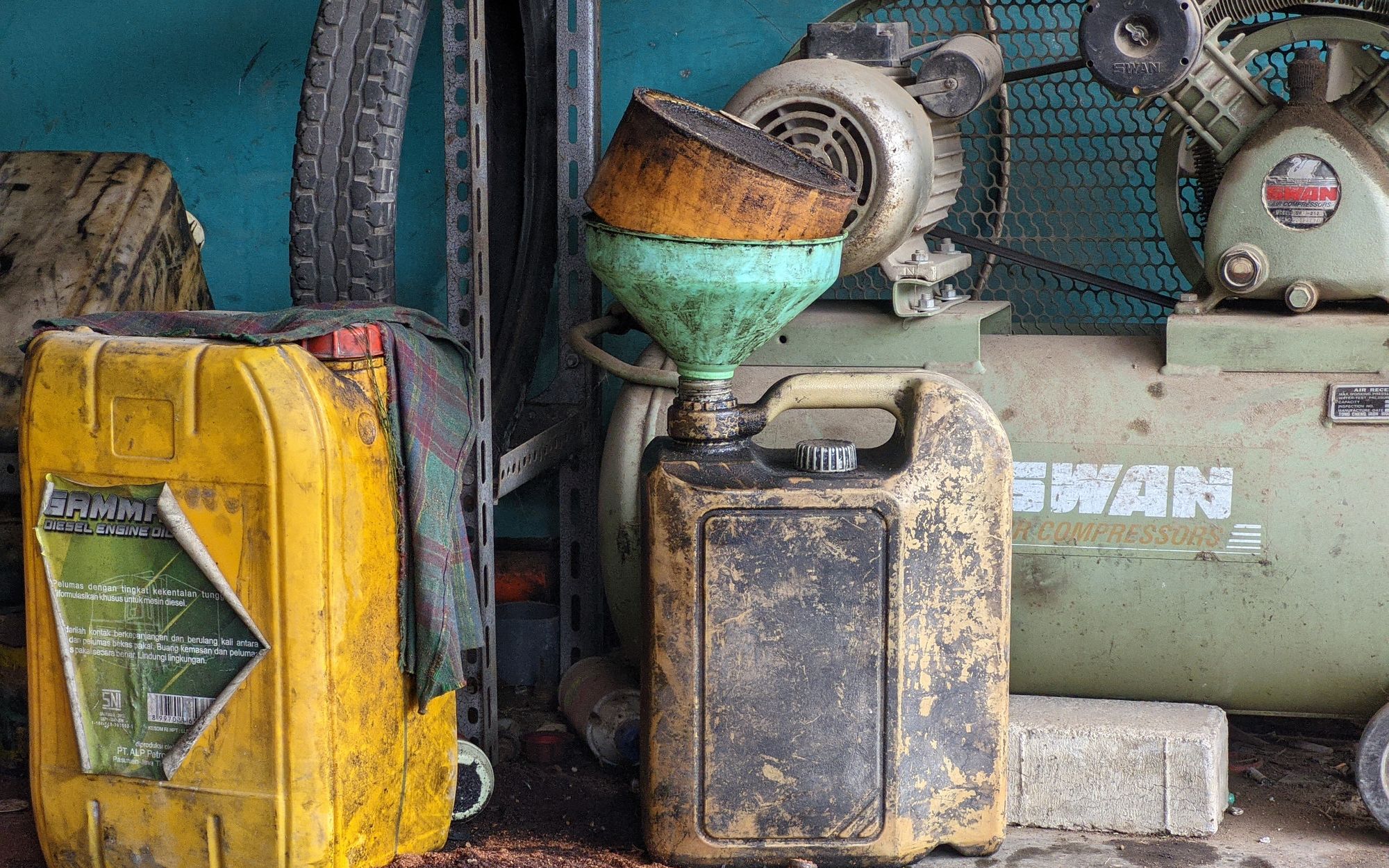 Industrial workshop with tools and equipment
